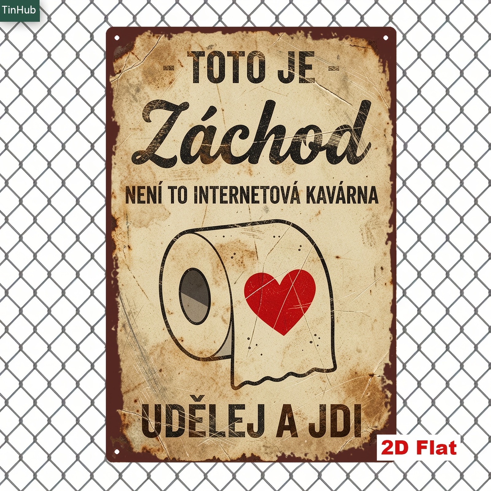 TEMU 2d Flat, 2d Flat 1pc Vintage Czech Toilet Sign, 20x30cm Iron Sign, Humorous " Not An , Please Exit Quickly" Quote With Heart-shaped Toilet Paper