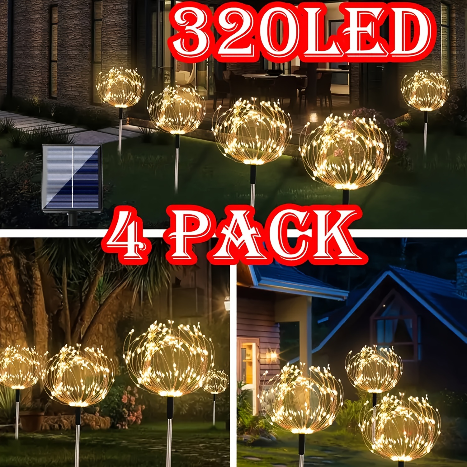 

4pcs 320/240led Solar Garden Lights Outdoor, Lights For Outdoor Use With 8 Lighting Modes For Garden Patio Outdoor Decoration, 1pcs 60led (warm White/multi-color)