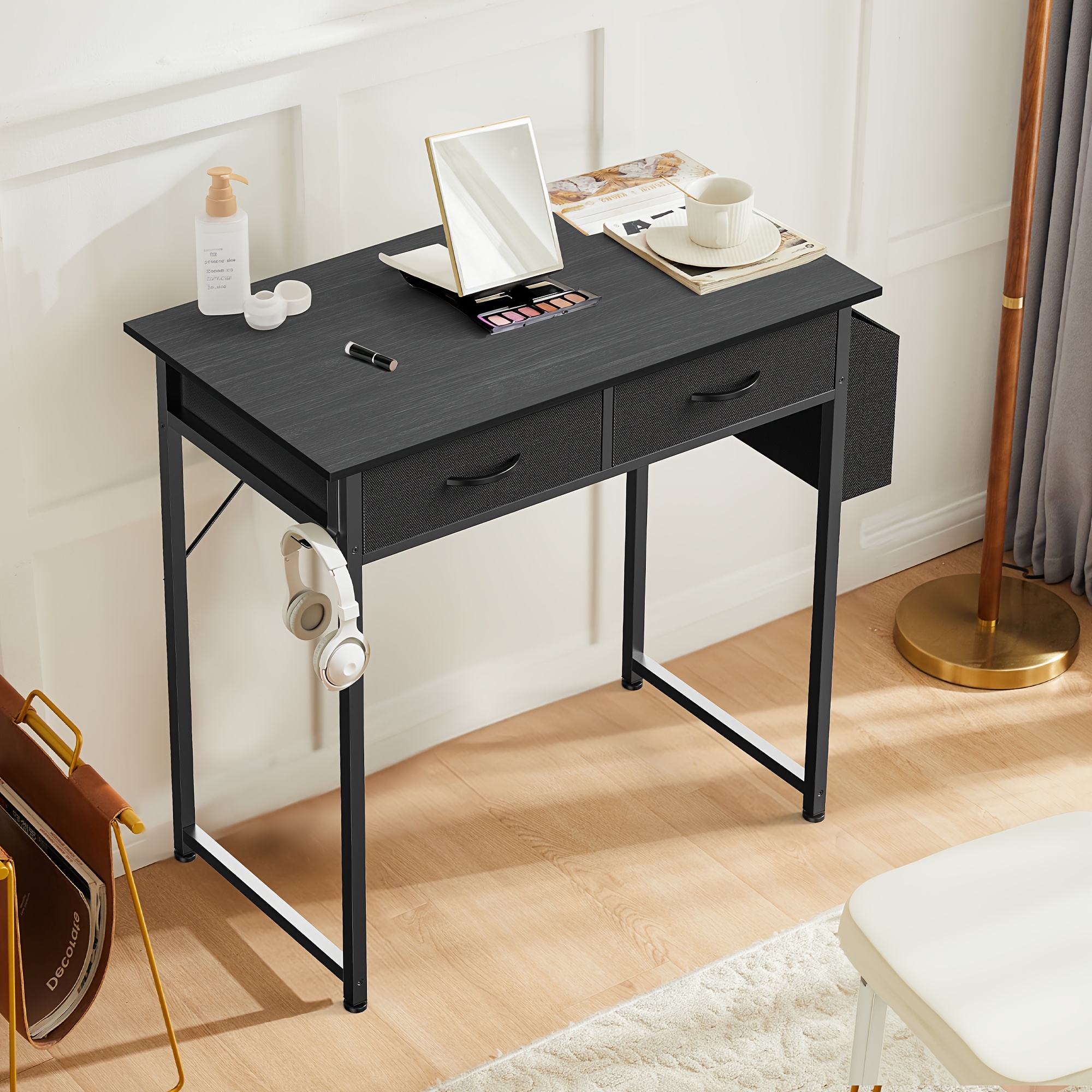 TEMU Sports Style Office Computer Desk: Compact 48- Inch And 32- Inch Home Tables With Fabric Drawers& Storage Shelves, Study And Modern Desks For Small