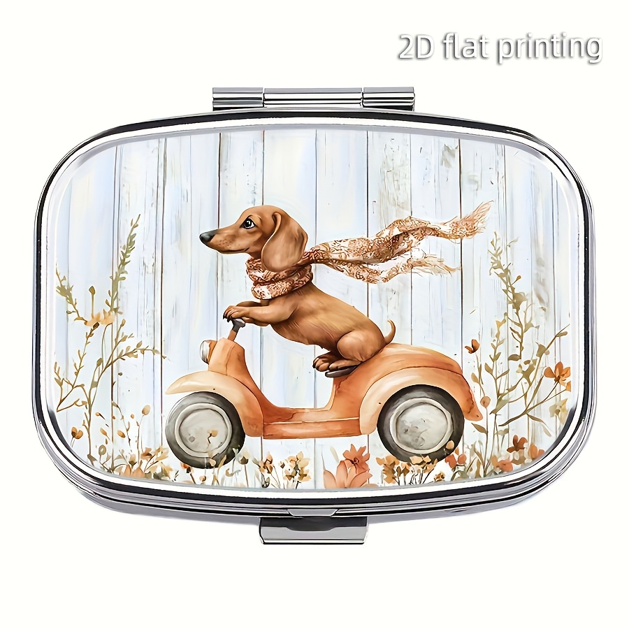 Image of 1pc The Driving Dog Pill Box, Pocket 2 Compartment Medicine Case Rectangle Decorative Box Vitamin Pill Organizer For Pocket Purse And Travel Gifts
