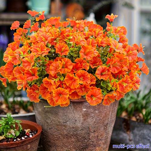 4pcs artificial outdoor realistic simulation plastic orange flowers for porch yard garden courtyard decoration thanksgiving flowers no container included