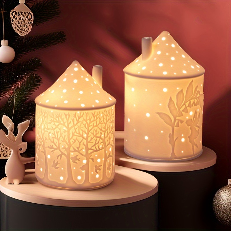 

Ceramic House-shaped Candle Holder, Romantic Modern Design, Wax Melt Warmer, Bedside Night Light, Home Decor For Bedroom Living Room, Festive Gift - Single Pack