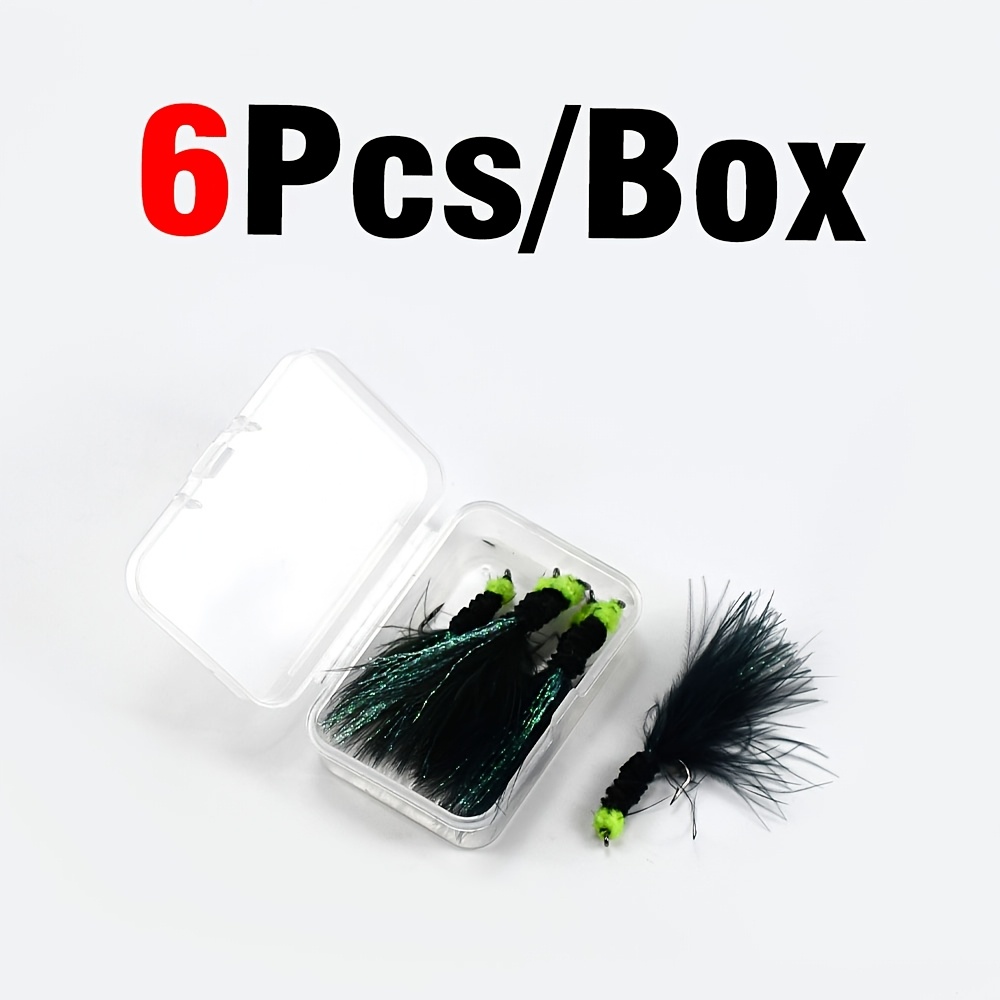 6pcs trout fly fishing streamer flies black barbed hook - Temu