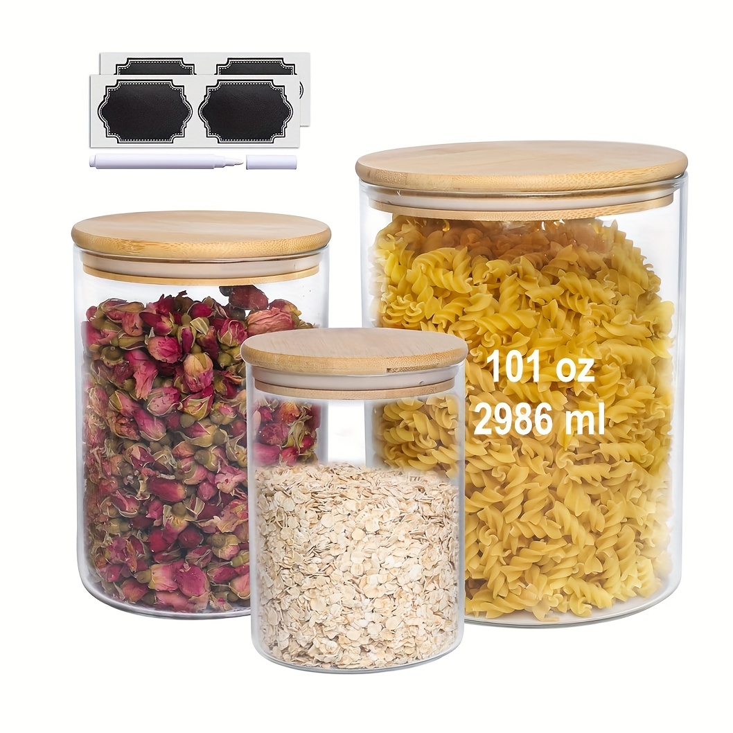 

Large Glass Flour And Sugar Containers With Bamboo - Airtight Pantry Storage Containers For Cereal, Coffee, And More - Set Of 3 Sizes (101 Oz/35 Oz/14 Oz)