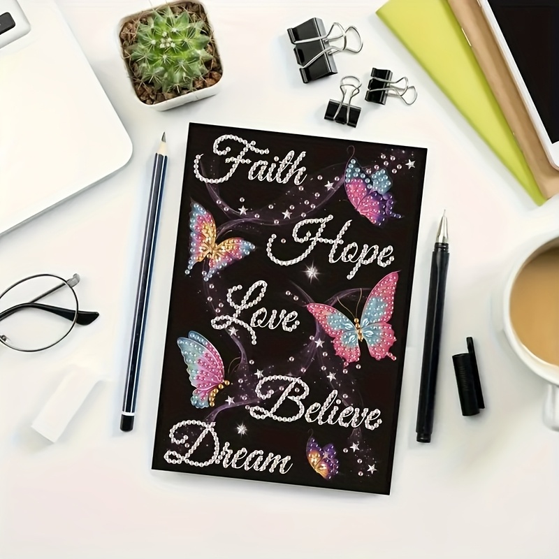 TEMU Diy Diamond Painting Irregular-shaped Notebook With Elements, Faith//love Inspirational Quotes, Creative Handmade Notebook, Irregular-shaped
