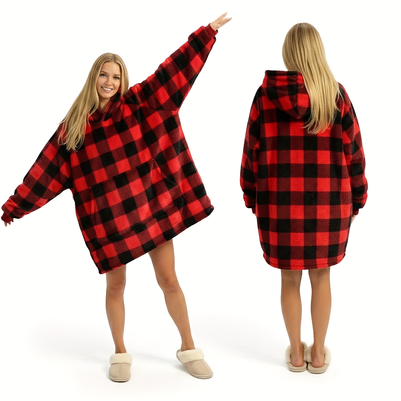 TEMU 1 pc un Hoodie de Couverture Oversize Confortable, une Robe à Capuche Douce en Polaire Réversible, une Sweat-shirt Portable pour se Coucher avec