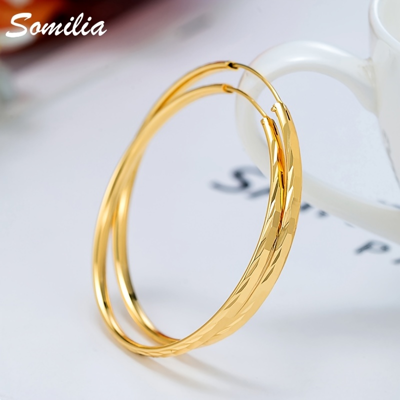 Women's Large Shiny Trendy Golden Earrings, Elegant Additions