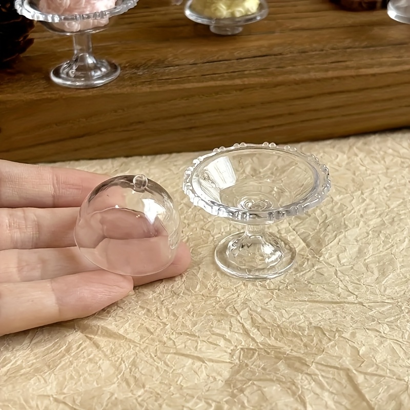 TEMU 1 Tray And 1 Lid (2pcs/set) Transparent Mini Tray With Lid - Realistic Dollhouse Kitchen Miniature Model Additions, Suitable For Miniature