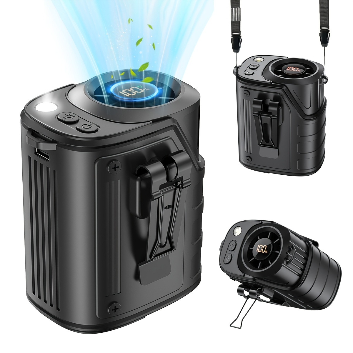 TEMU 3-in-1 Portable Waist Fan | Neck Fan | Desk Fan - 18000rpm Powerful Brushless Motor, 4 , 3600mah Battery, Usb Charging, Led Electric Quantity
