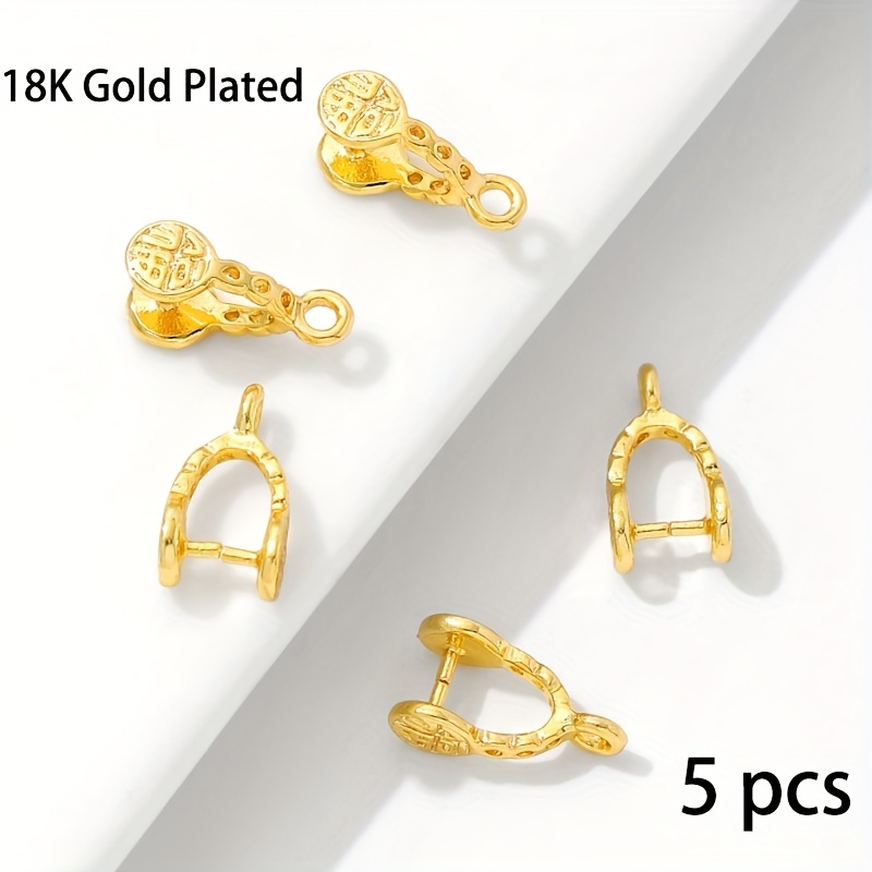 TEMU 5pcs 12.5*6.5mm 18k Gold Plated Brass Clamp Pinch Clip Bails Connectors Pinch Pendant Bails, For Diy Necklace Jewelry Making Accessories