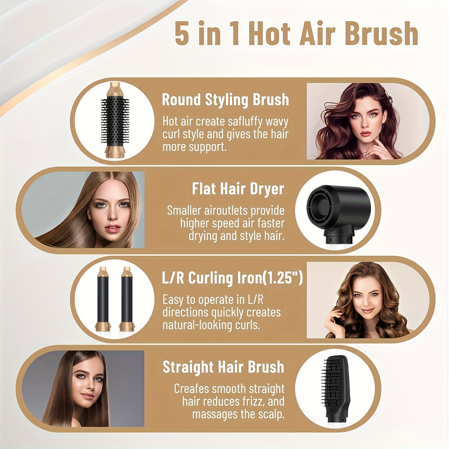 5-in-1 Professional Hair Styling Set by STYLEFI | Includes 1000W Hair Dryer, Curling Iron, Straightener, Round Brush, Diffuser | Low Noise, Quick Dry, 1.5-2.5M Power Cord, Compatible with 220V European Outlets, Multi-Functional Salon Tools for Styli