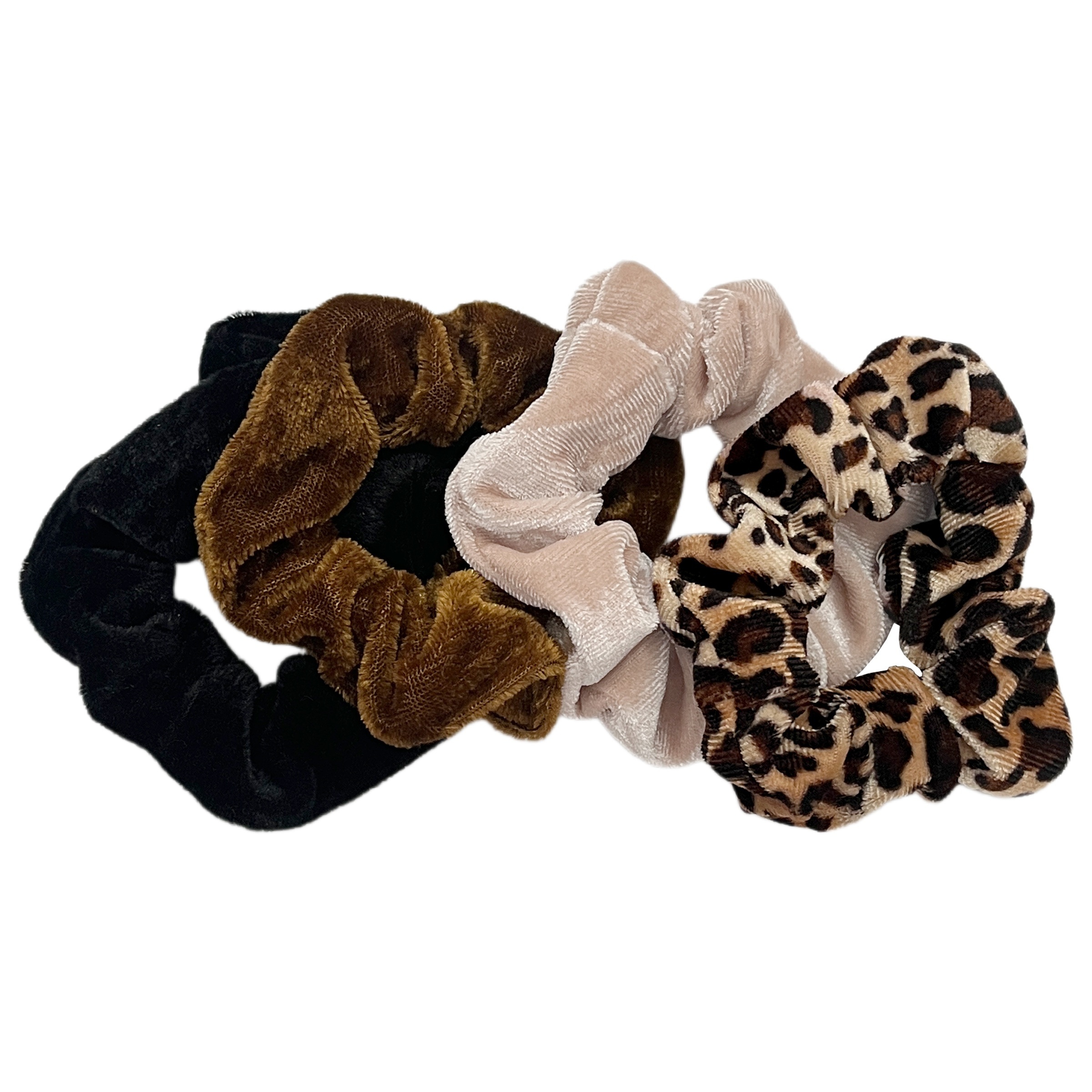 TEMU Lot de 4 chouchous élégants en tissu - Chouchous élastiques en velours avec imprimé léopard, chouchous à motif animal pour femmes, supports de
