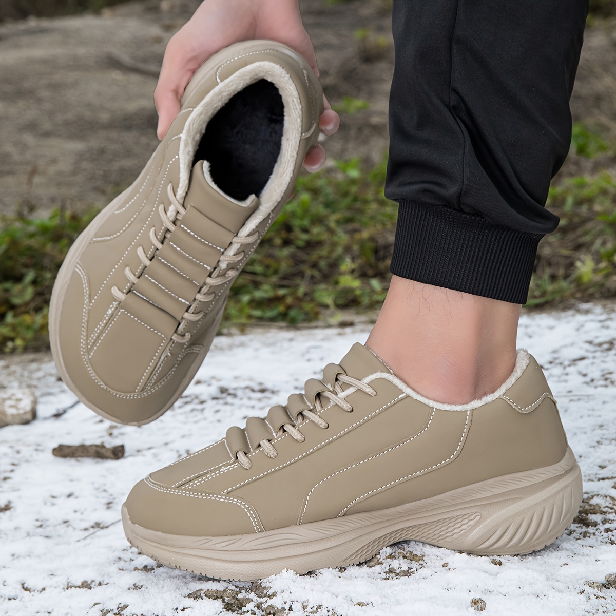 Men's Winter Warm Sneakers with Widened Toe Box, Plush Lining