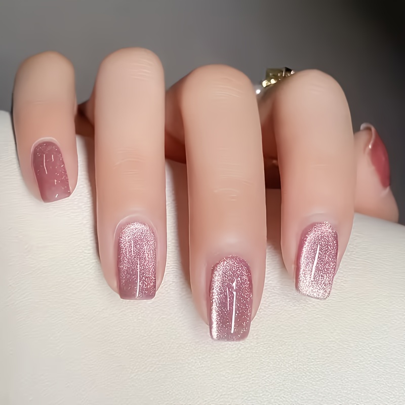 TEMU 30pcs Faux Ongles Effet Œil de Chat Rose-Violet Pure , Élégants et Polyvalents, Extensibles et Amovibles avec Colle Gelée, 1 Lime à Ongles, 1