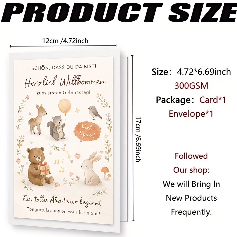 Greeting Card Featuring Cute Bear, Rabbit, Deer, and Squirrel Design