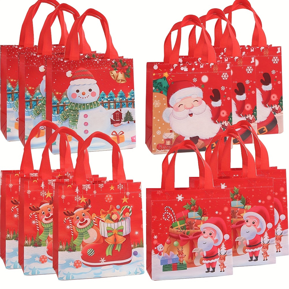 12* Sacchetti Regalo Natalizi Festivi Sacchetti Tote in Tessuto Non  Tessuto con Maniglie, Design di Natale e per il Shopping Natalizio  e le - Technical View