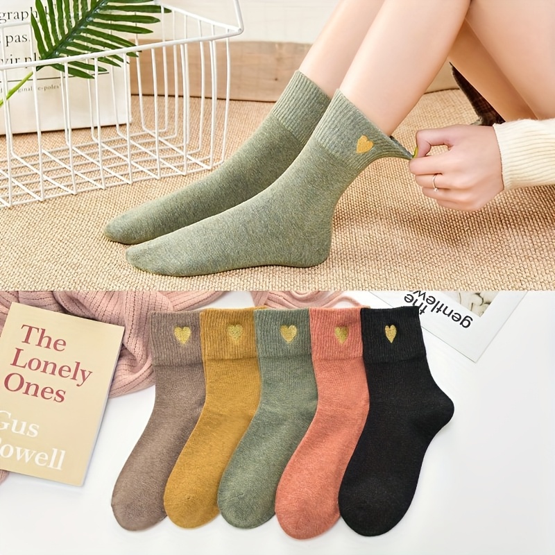 E-shop 5 Paar Damen Herzförmige Mid-Calf Socken, Ganzjahresgeeignet, Lässige Atmungsaktive Geschenksocken