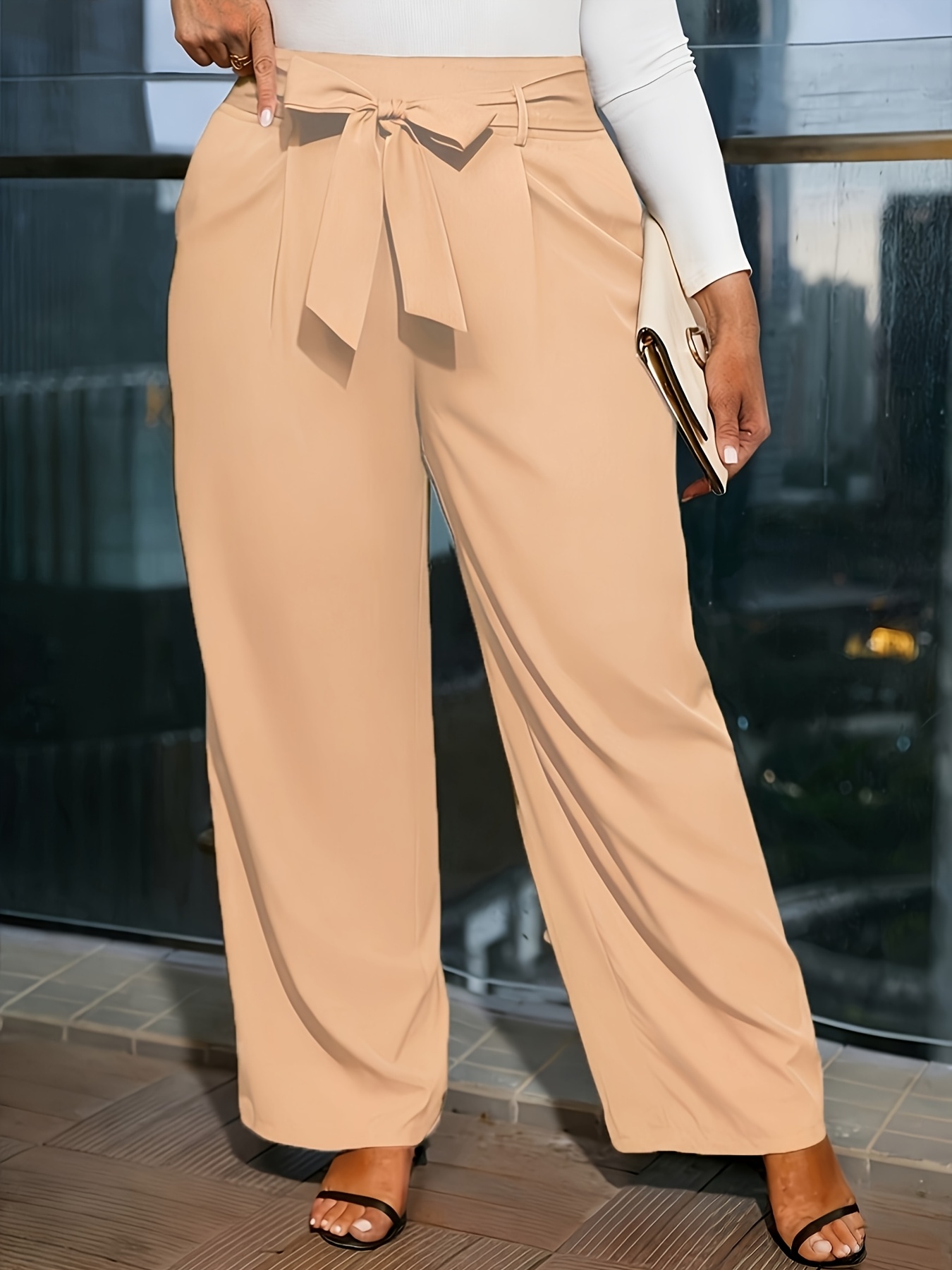 plus size plus size dress pants black elegant versatile work - Temu