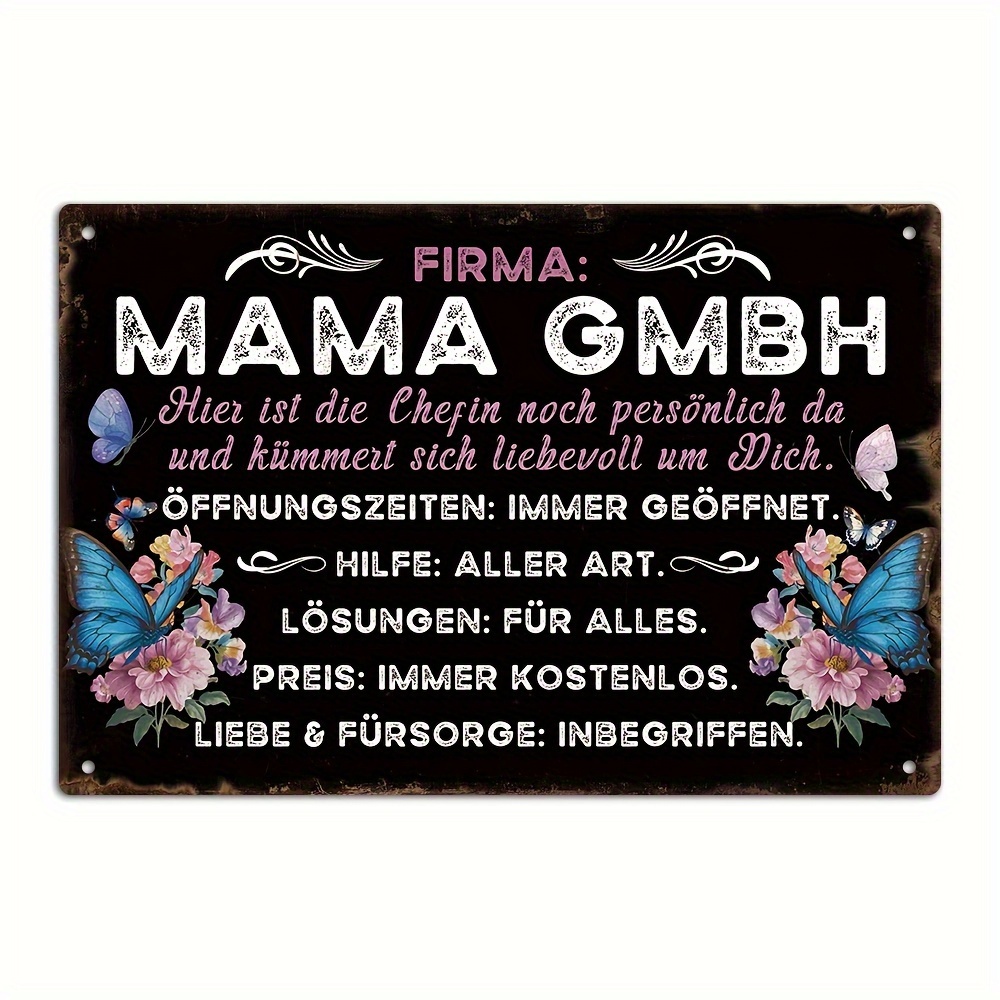 Image of Putuo Decor 1pc German Vintage Metal Sign, Company: Mama Gmbh Here The Is Still Personally Present And Cares For You , Wall Art Decor For Home Room She Shed, Gift