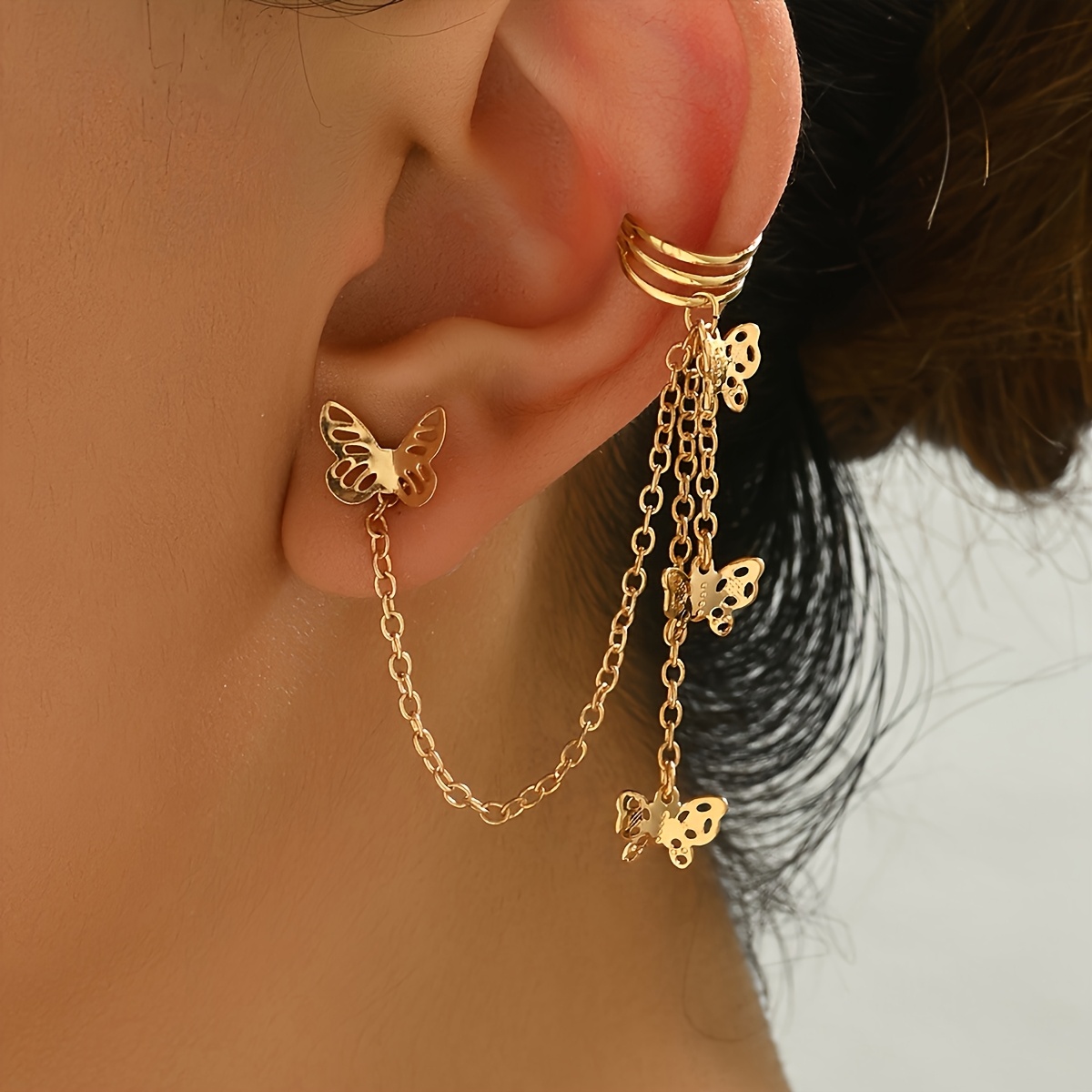 TEMU 1pc Women's Fashion Stud Earrings, Vintage Elegant Fringe Ear Cuff, Versatile Daily Gift Ear Accessory