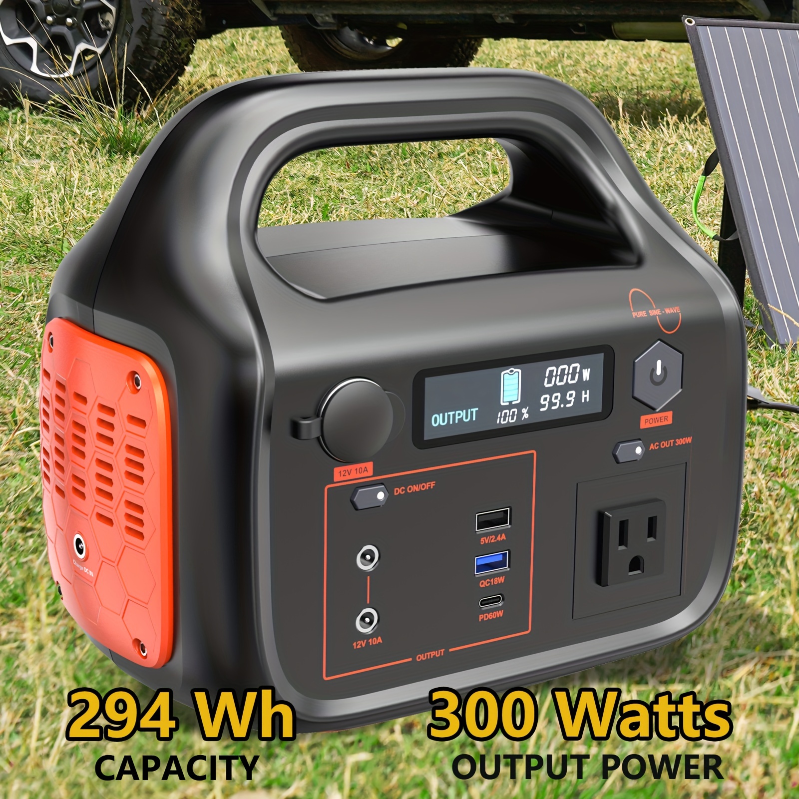 

294wh Solar Generator 300w, Portable Power Station With 60w Usb-c Pd , 120v Pure Sine Wave Ac Outlet Backup Lithium Battery For Outdoors Camping Travel Hunting Home ( )