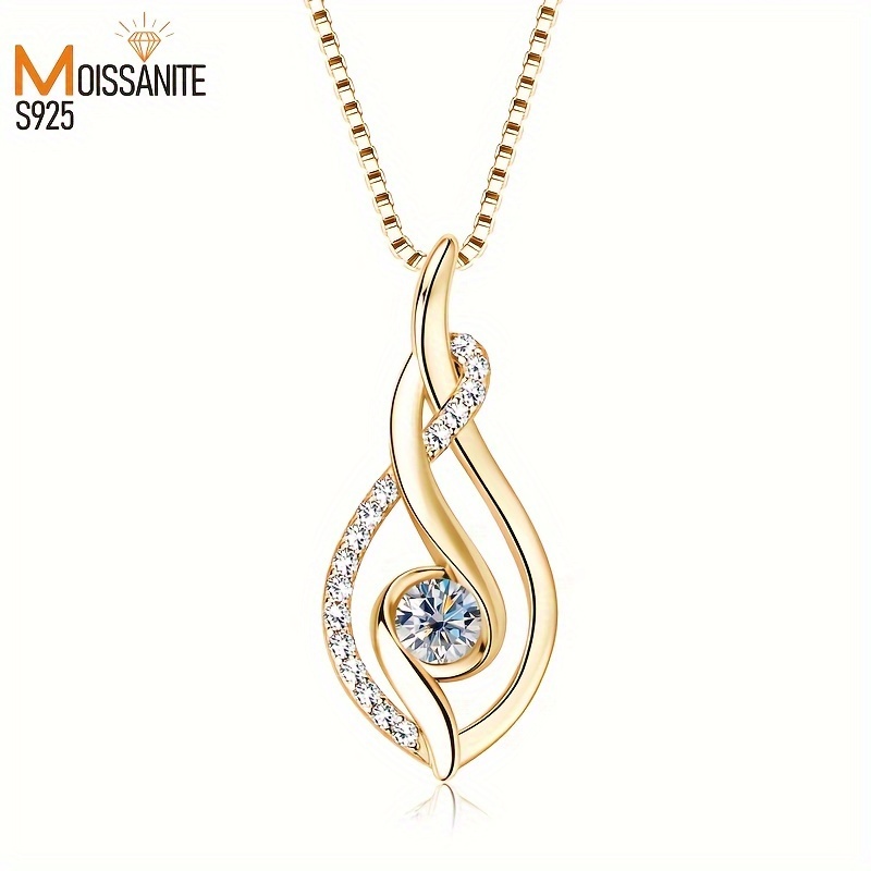 

1 18k Gold 925 Stone 0.25 High Quality Moissanite Ladies Necklace Engagement Day