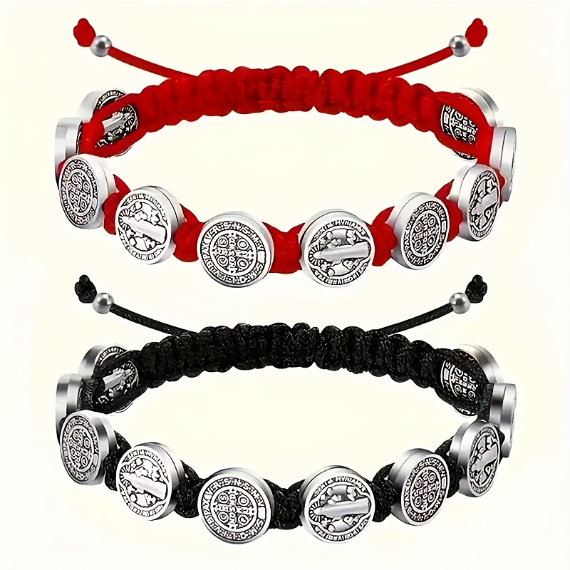 TEMU 2 Piezas de Pulsera Ajustable Tejida a San Benito, Cordón y – Regalo para Navidad, Joyería Religiosa, , Brazalete Duradero a , Ideas Únicos como