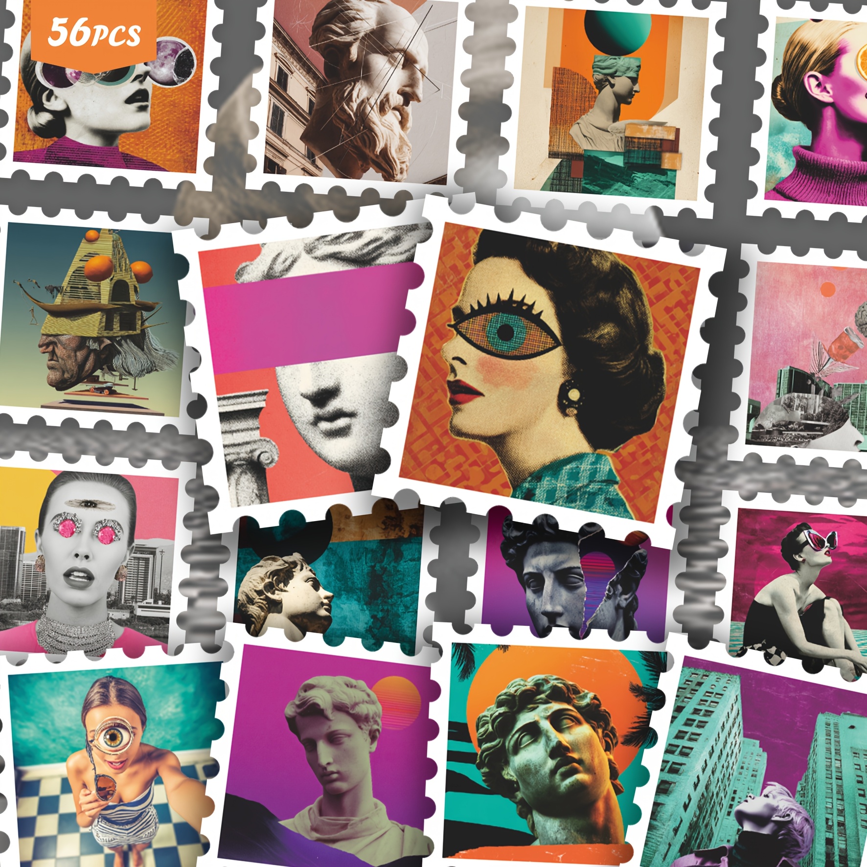 TEMU 56 pegatinas retro surrealistas para diarios, álbumes de recortes, planificadores - Collage de esculturas clásicas vintage y recortes , estética