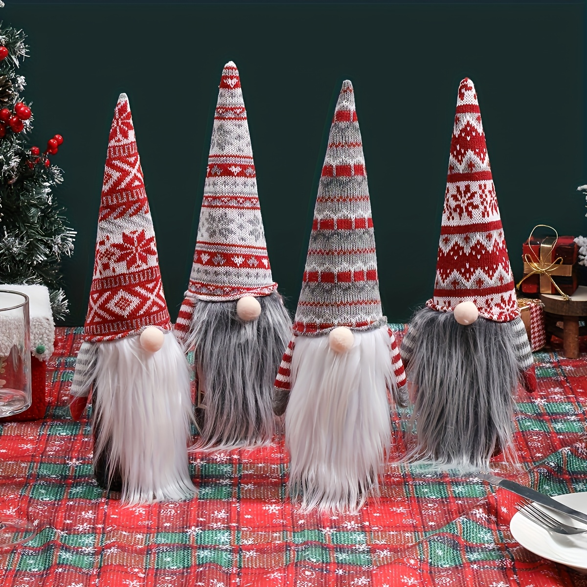 TEMU 4pcs Christmas Faceless Old For Man Wine Bottle Set Christmas Red Wine Bottle Set Table Decoration Home Holiday Party Decoration Supplies