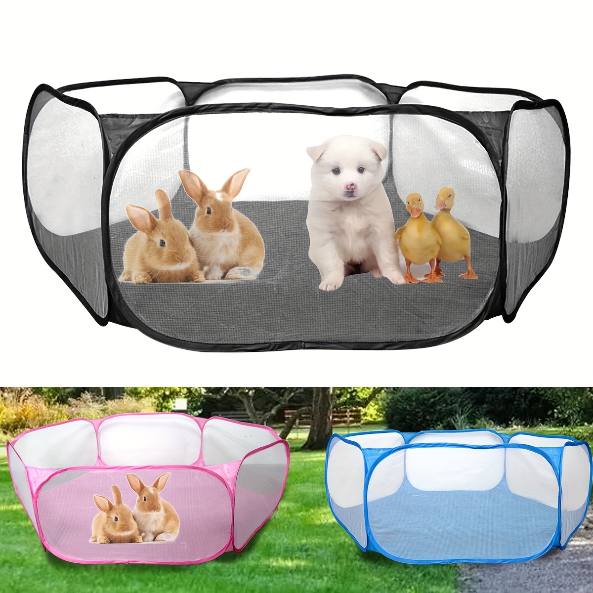 Collapsible Mesh Pet Playpen: Suitable for Puppies, Bunnies, Chicks, Ducks, Guinea Pigs, Hamsters, and Various Small Animals - Indoor/Outdoor Use, Easy to Clean and Store