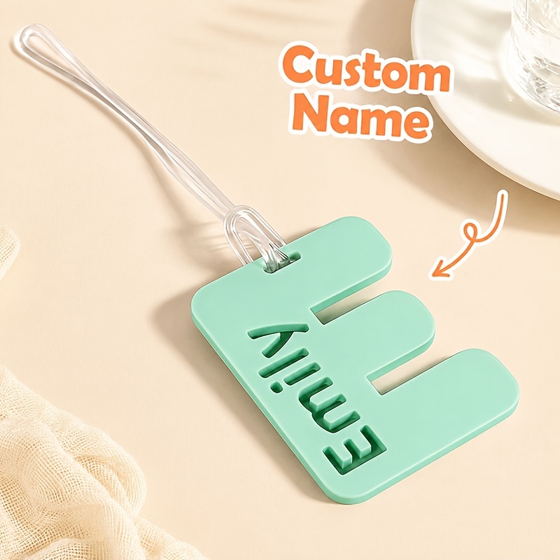 TEMU [Personalizado] 1pc Etiqueta de equipaje con personalizado, , grabada, acrílico , novedad, divertido, adorno con correa transparente para