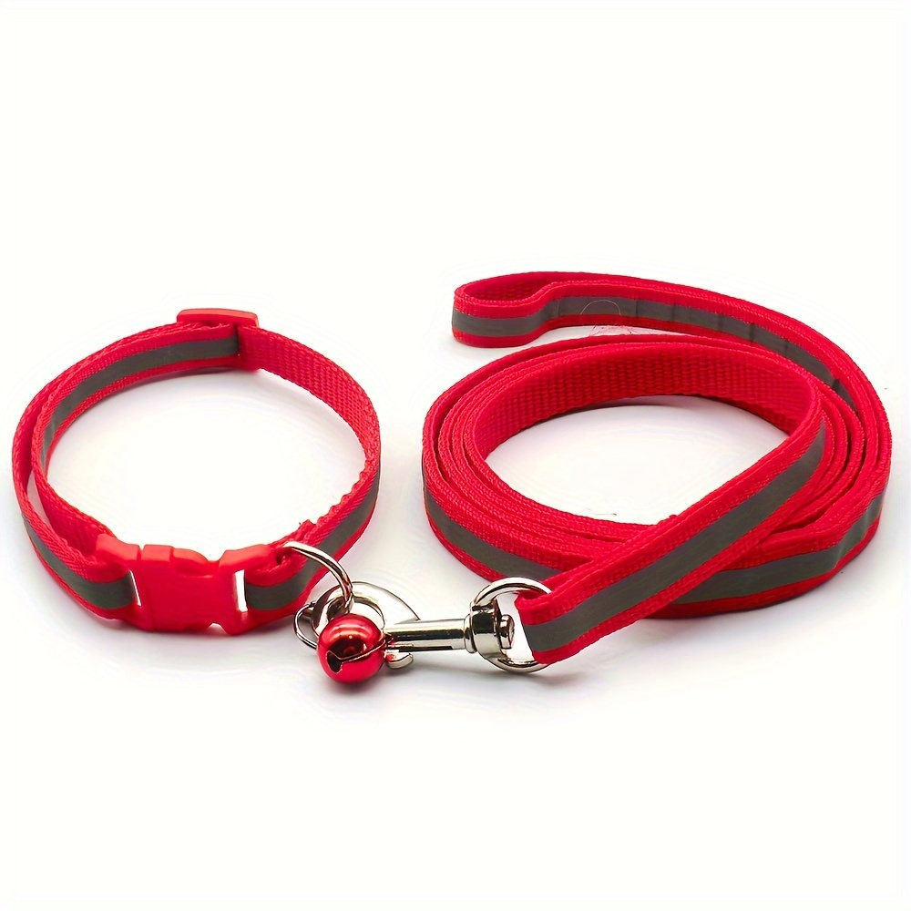 Reflective Dog Leash And Collar (for Small Dogs And All Cats), Adjustable Dog Collar And Leash Set Outdoor Dog Walking Collar, Without Battery