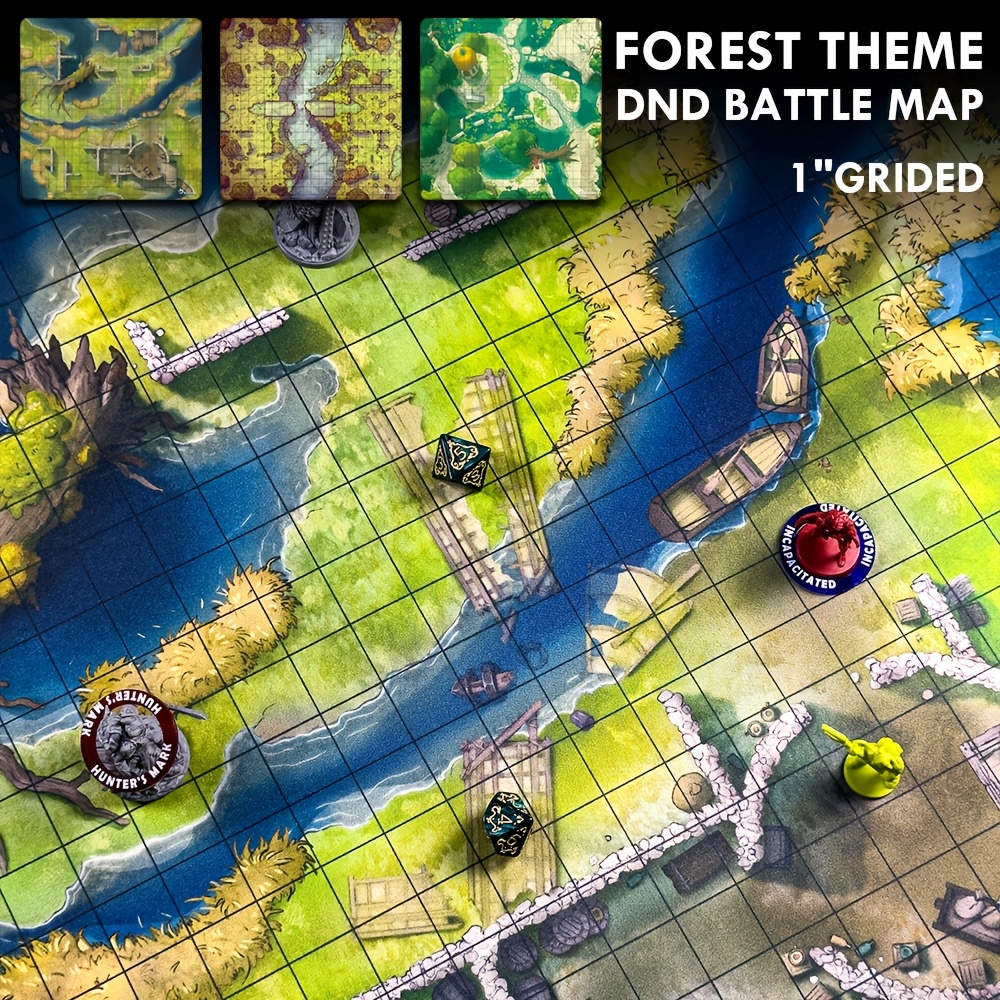 DND Battle Mat with 2.54 cm Grid, Forest Theme