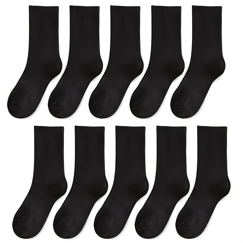 

10 Pairs Unisex Crew Socks, Solid Color, Comfortable Breathable Casual , Mid-calf Knit Polyester Socks, 100% Polyester, Hand Wash/