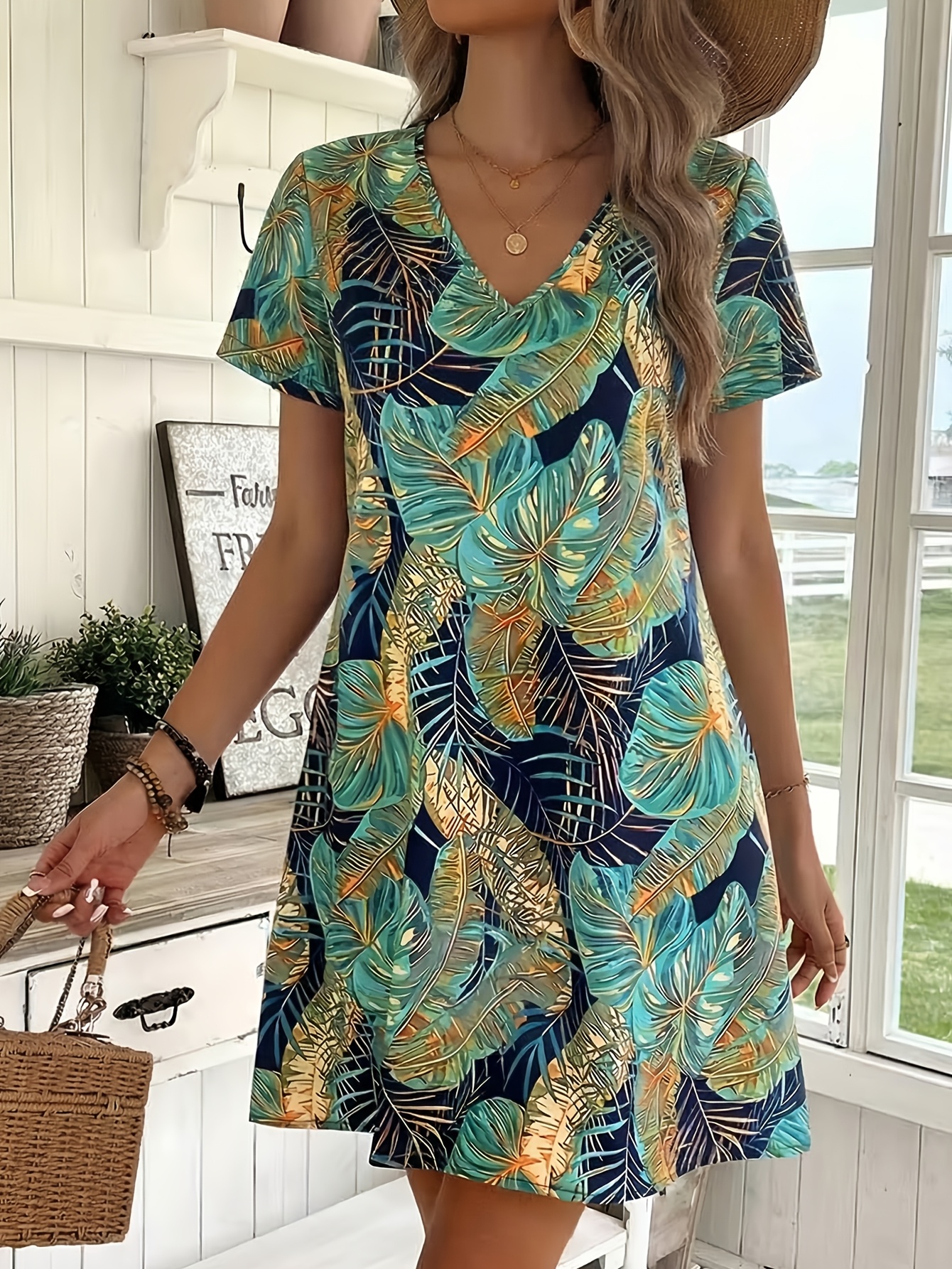 short tropical dress Tropical Mix Halter Top Short Dress With Macram E4623A1651