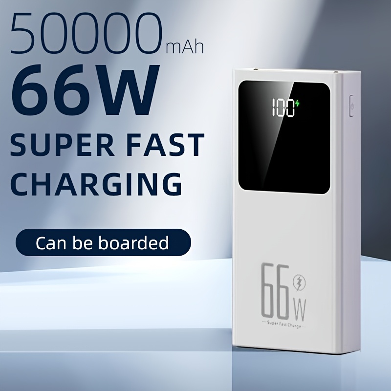 TEMU de energía portátil de gran capacidad de 50000mAh con carga súper rápida de 66W, adecuado para la mayoría de teléfonos móviles/dispositivos
