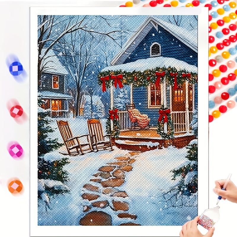 

1pc Christmas Scenery 5d Round Diamond Painting Kit, 11.8x15.8 Inches, Mosaic Wall Art Craft, Contemporary Style, Vertical Rectangle, Room Office Decor, , Christmas Gift