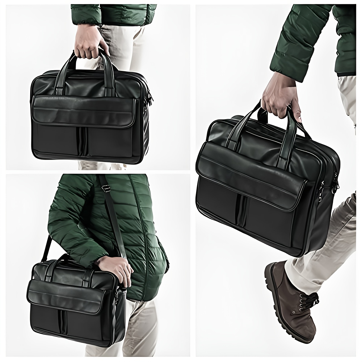 16 inch laptop briefcase black synthetic   leather messenger bag with adjustable shoulder strap large capacity for office business and college use durable polyester lining zipper closure laptop compartment travel laptop bag   synthetic   leather bag laptop bag Product details 2