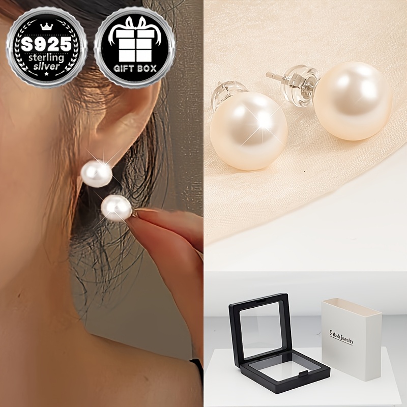 

2pc925 Sterling Silver (total Weight About 5.4g) Hypoallergenic Pearl Earrings Simple Classic Temperament Elegant Earrings Birthday Anniversary Gifts