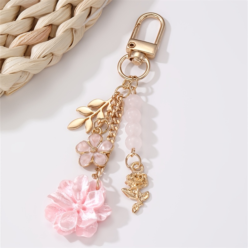 Image of Rose-themed Bag Charm, Usb Flash Drive Keychain, Metal Hanging Strap, Cute Stone Pendant, Keychain Chain, Phone Charm, Holiday Gift, Keychain, Lanyard, Keychains, Keychain Additions, Keychains For