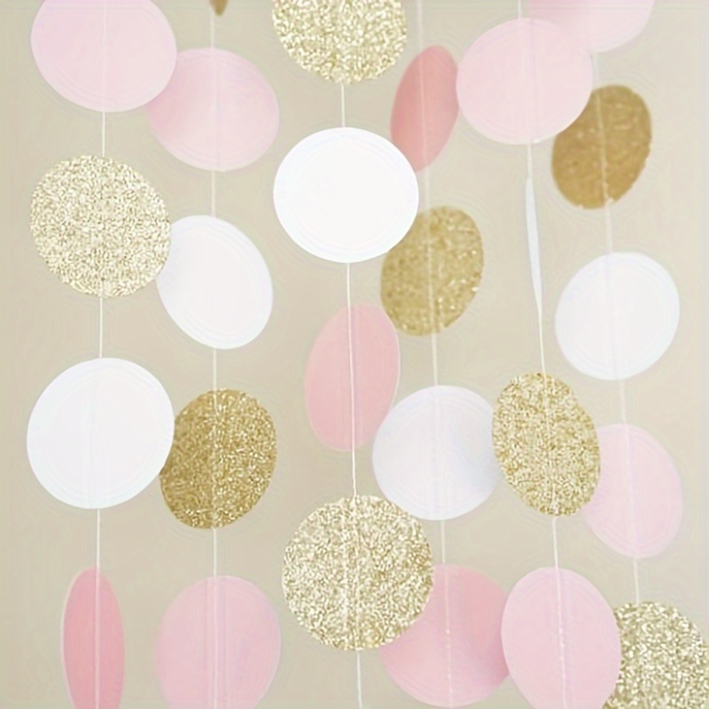 

2m Pink White Golden Glitter Dots Garland Macaron Paper Garland Banner Pastel Birthday Party Decor Christening Wedding Backdrop