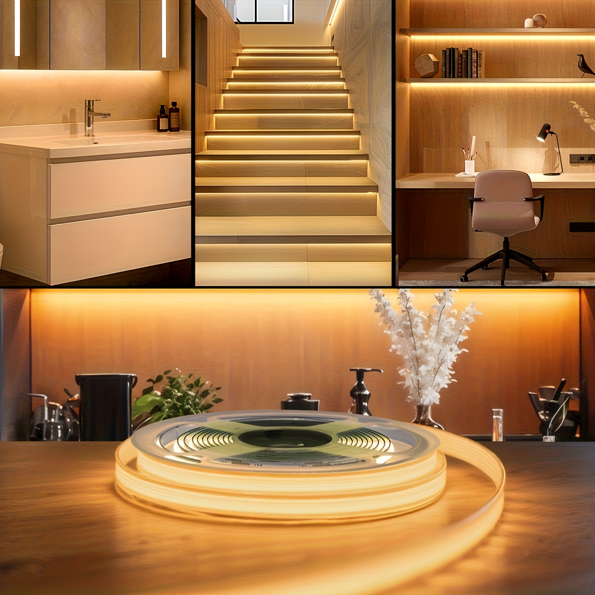 Tira de luces LED COB delgada HOTU | Cinta de luz flexible y cortable adhesiva alimentada por USB con 400 LEDs/M, luz diurna y blanco cálido (3000-6500K), diseño sin puntos para dormitorio, oficina - Imagen 6