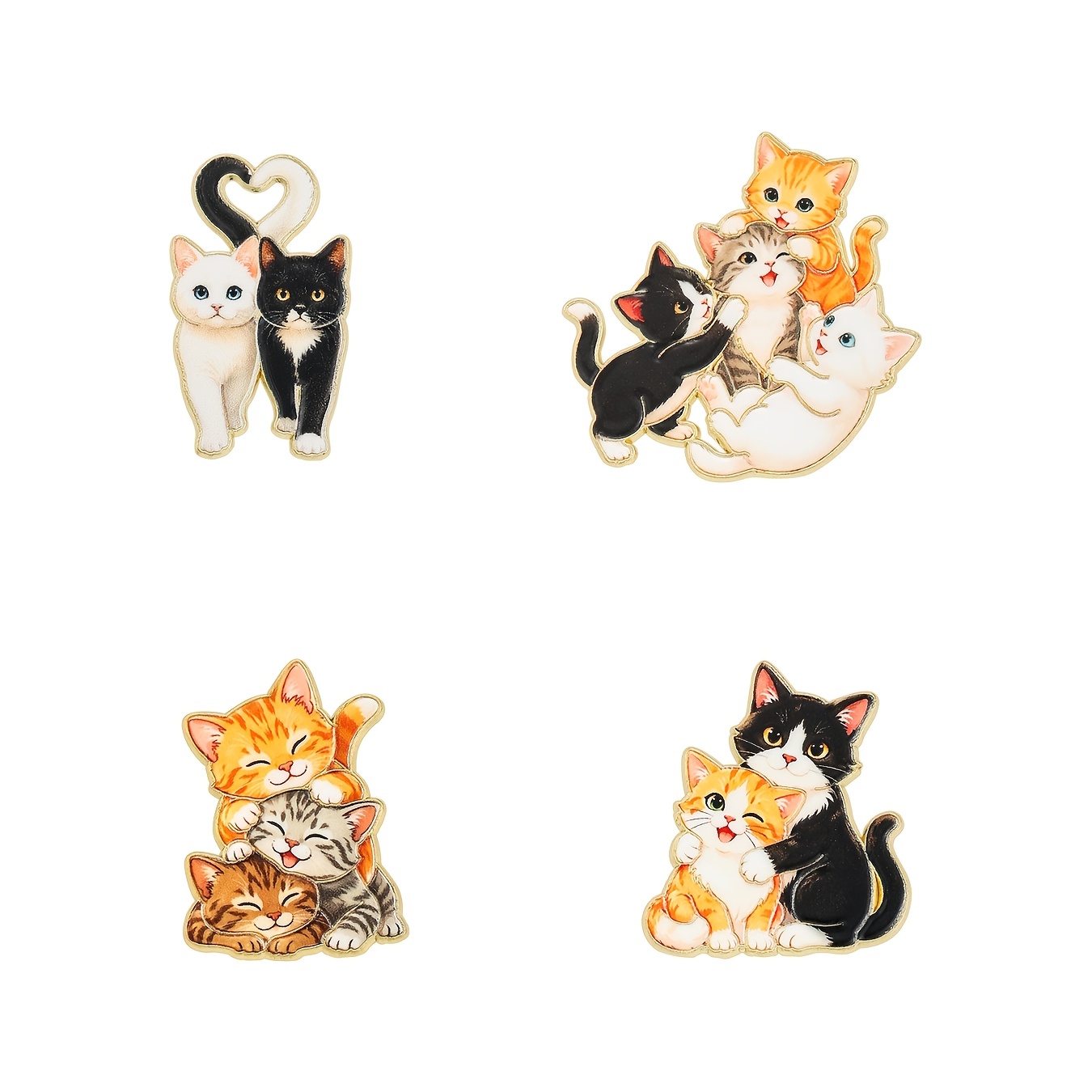 TEMU Lot de 4 épingles en émail mignonnes avec chat, blocs de couleur, badge décoratif tendance, ornements pour revers de veste et sac, cadeaux,