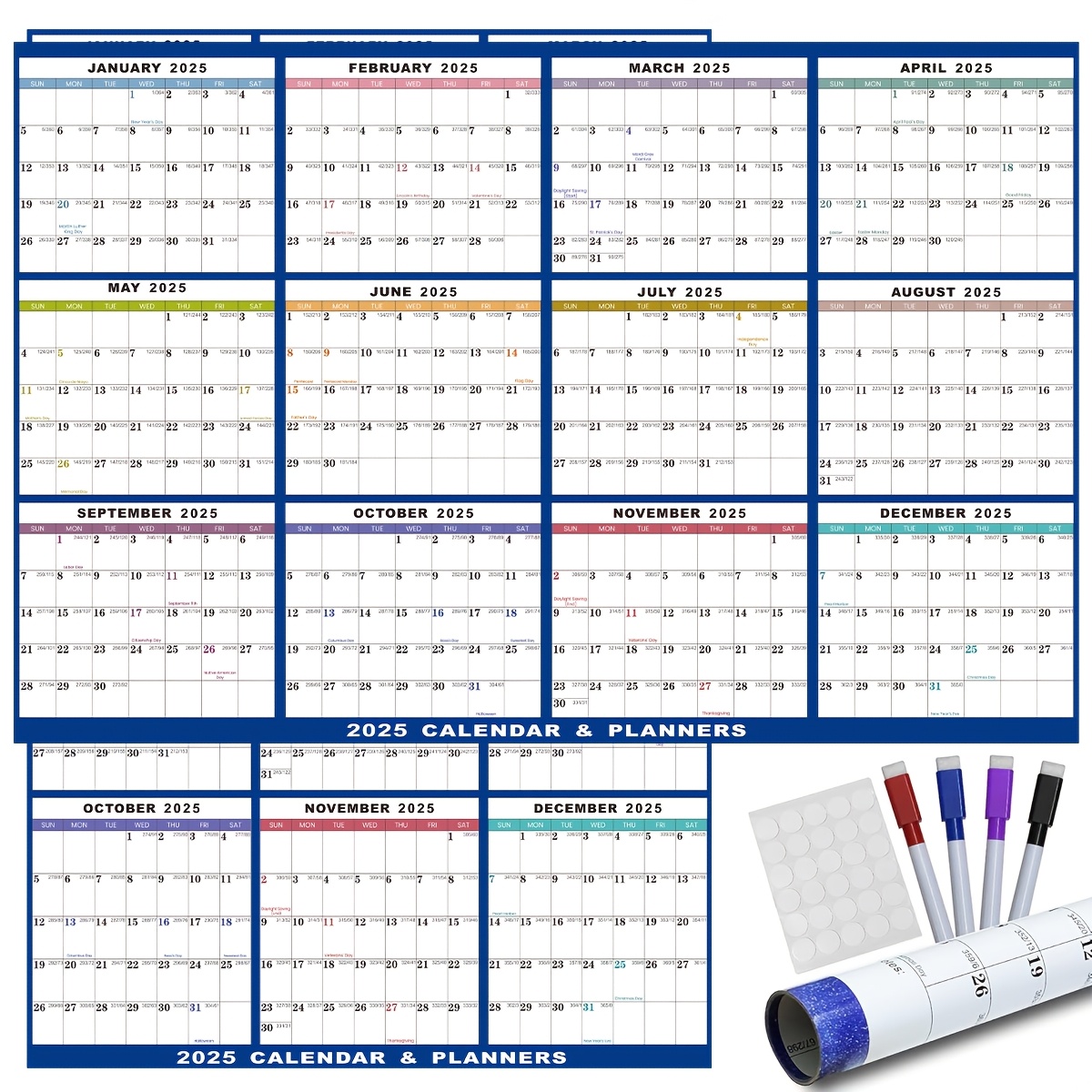 

& Planner Set, 23" X 34.5" Large Wall Calendar, Reversible, Horizontal/, With Erase Lamination, 12-month Monthly, English, For Home, Office, Gym, Classroom - Paper Material