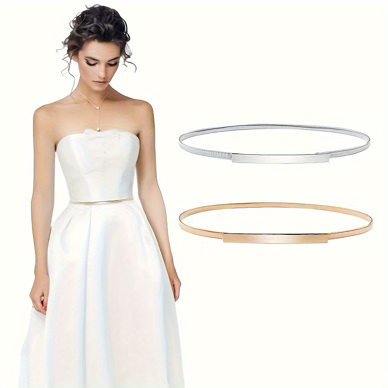 

Elastic Thin Waist Belt Paired With A Skirt, Golden Elastic Waist Chain Decoration Simple And Versatile Dress, Belonging To The Waist Belt Category.