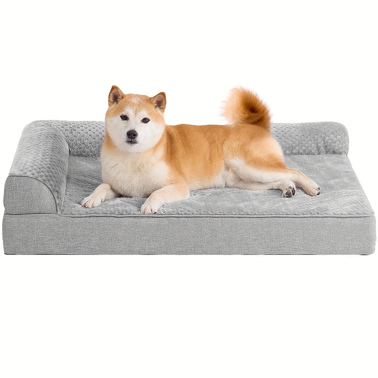 orthopedic dog bed for   plush gray polyester pet bed with ergonomic support durable rectangular design for medium large small extra small breeds pet winter bed plush pet sofa ergonomic pet sofa Product details 9