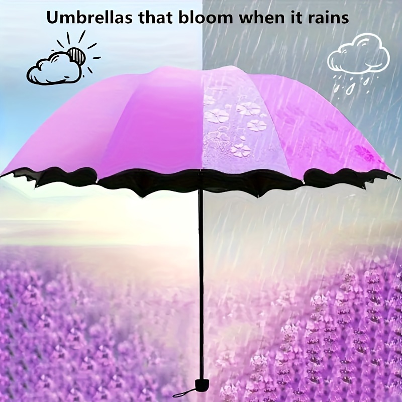 

Fun Romantic Flowers Folding Umbrella With Uv Protection, Blossom Under Rainy Day & Solid Color Under Sunny Day, Lightweight Durable Rain Gear For Daily Commuting & Going Out