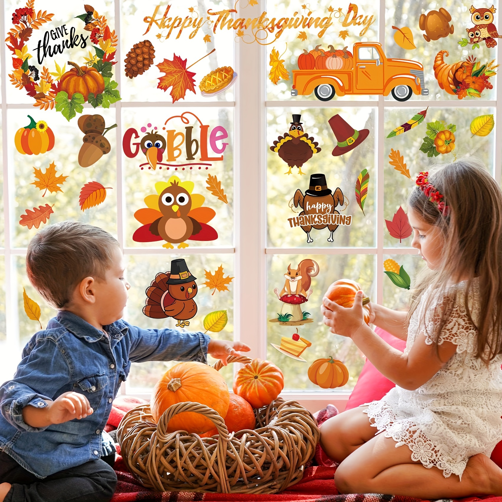 

145pcs Tanksgiving Clings, Fall Decorations For , Fall Decals, Turkey Decor For