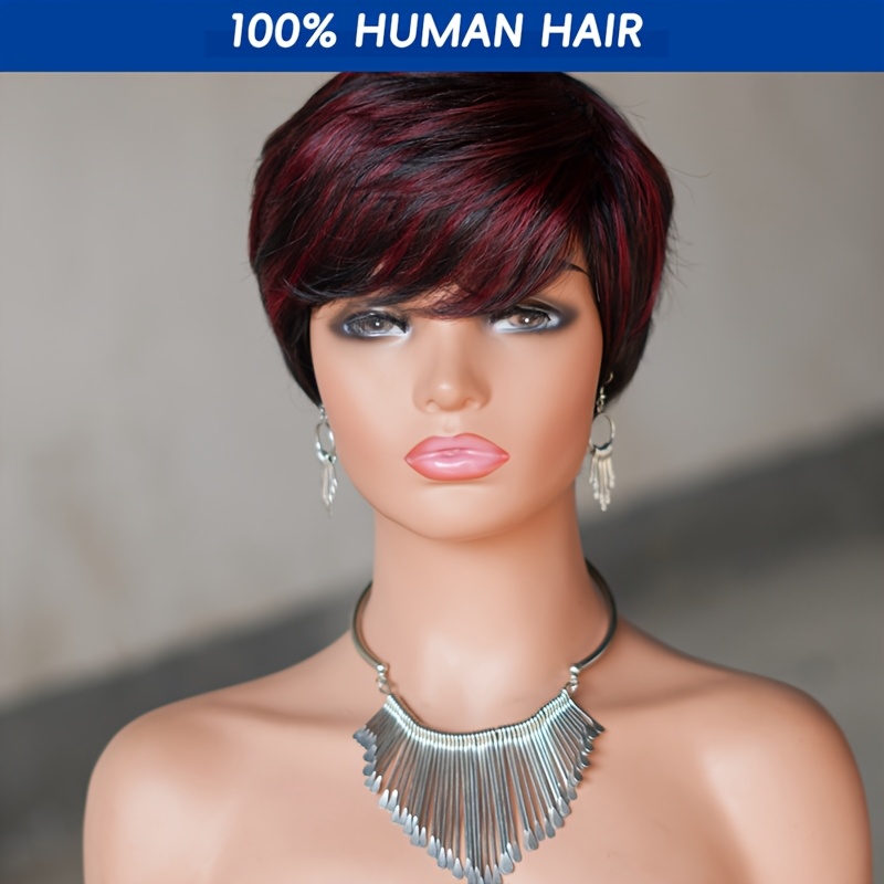 

P1b/99j Brazilian Hair Short Human Hair Wigs Cut Straight For Women Machine Made Wigs With Bangs Wig 6inch