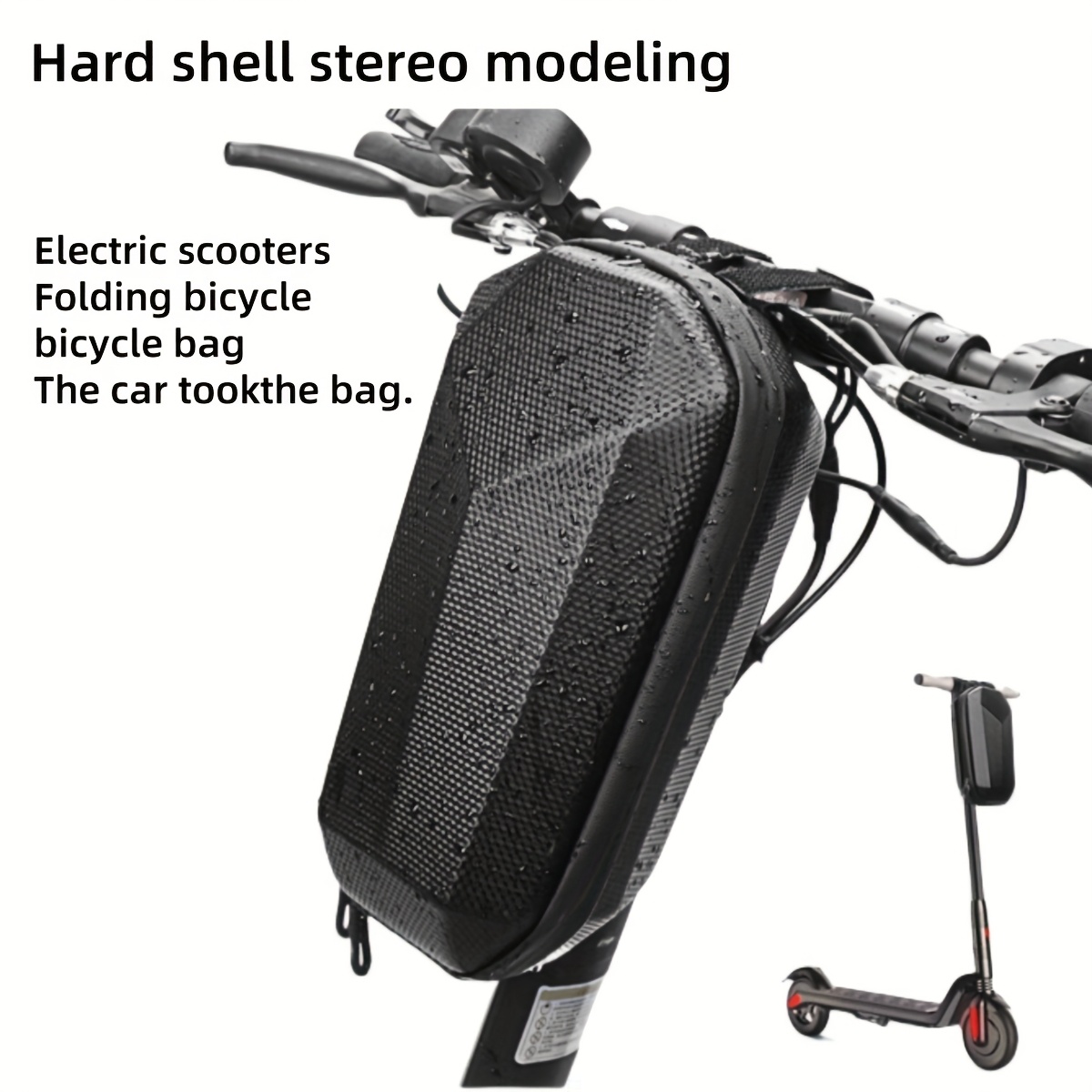Geantă creativă de depozitare pentru ghidonul scuterei electrice - Husă frontală, Geantă pliabilă pentru accesorii bicicletă, Geantă pentru cască balansoar, Organizator cu carcasă rigidă pentru motocicletă și scuter electric, Exterior durabil EVA, Design detașabil de mare capacitate